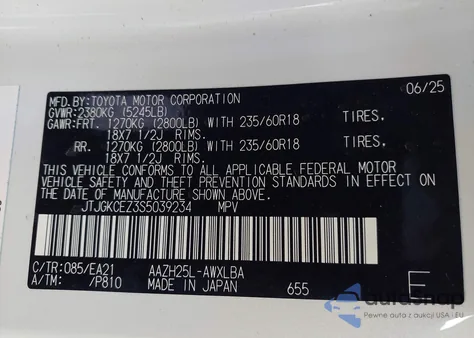 2025 Lexus Nx 350H Premium z USA, uszkodzony, nr VIN JTJGKCEZ3S5039234